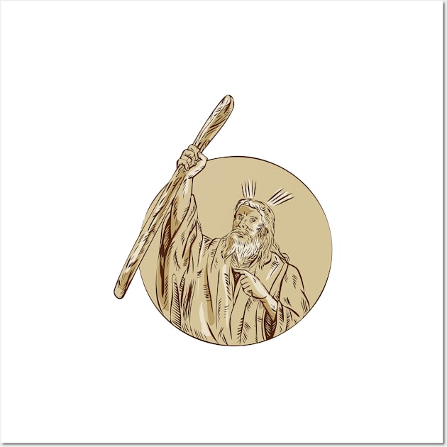 Moses Raising Staff Circle Etching Wall Art by patrimonio